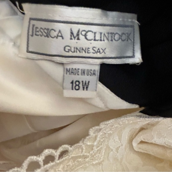 Vintage Jessica McClintock Gunne Sax Size 18W Black Ivory Lace Maxi Dress Slit - Picture 3 of 16